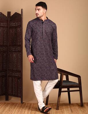 Maroon cotton sequins kurta pajama for mens 5