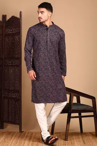 Maroon cotton sequins kurta pajama for mens
