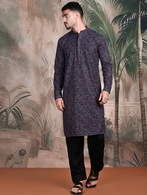 grey cotton sequins kurta pajama for mens 2