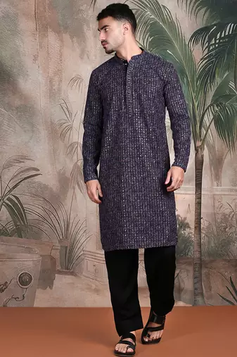 grey cotton sequins kurta pajama for mens