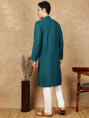 Firozi cotton embroidered kurta pajama for mens 4