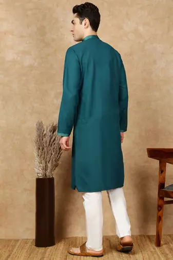 Firozi cotton embroidered kurta pajama for mens