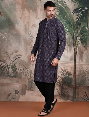 grey cotton sequins kurta pajama for mens 3
