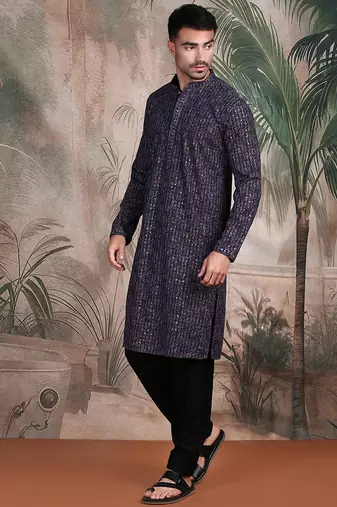 grey cotton sequins kurta pajama for mens