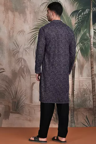 grey cotton sequins kurta pajama for mens