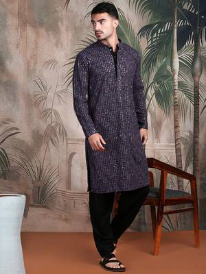 grey cotton sequins kurta pajama for mens 5