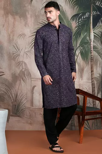 grey cotton sequins kurta pajama for mens