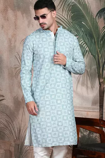 Sky blue rayon sequins kurta pajama for mens
