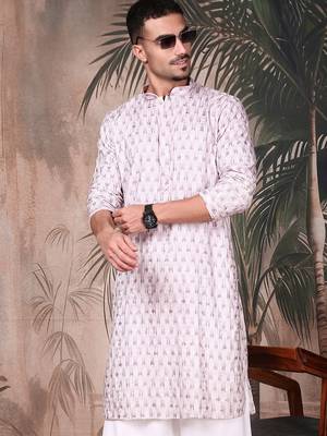 Purple cotton printed kurta pajama for mens 1