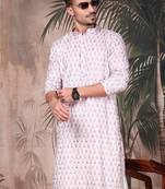 Purple cotton printed kurta pajama for mens