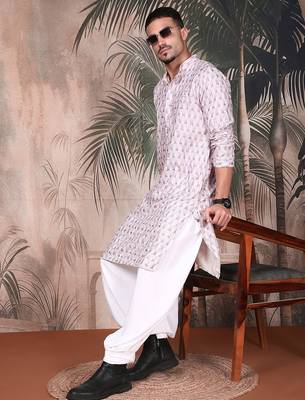 Purple cotton printed kurta pajama for mens 2