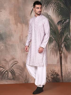 Purple cotton printed kurta pajama for mens 3
