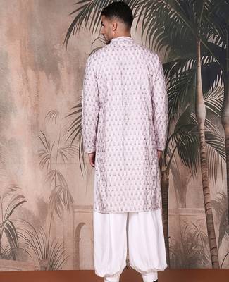 Purple cotton printed kurta pajama for mens 4