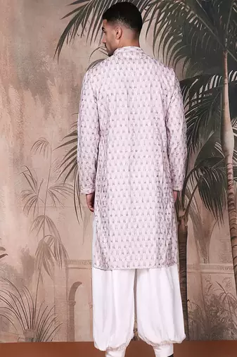 Purple cotton printed kurta pajama for mens