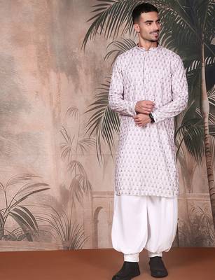 Purple cotton printed kurta pajama for mens 5