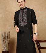 Black cotton embroidered kurta pajama for mens