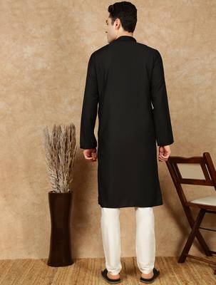 Black cotton embroidered kurta pajama for mens 4