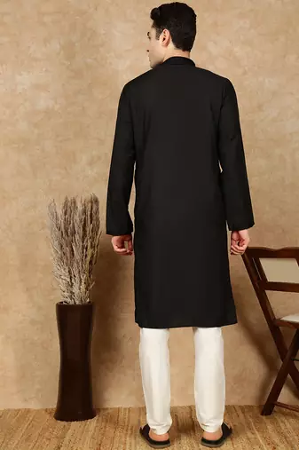 Black cotton embroidered kurta pajama for mens