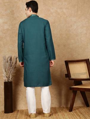 Firozi cotton embroidered kurta pajama for mens 4