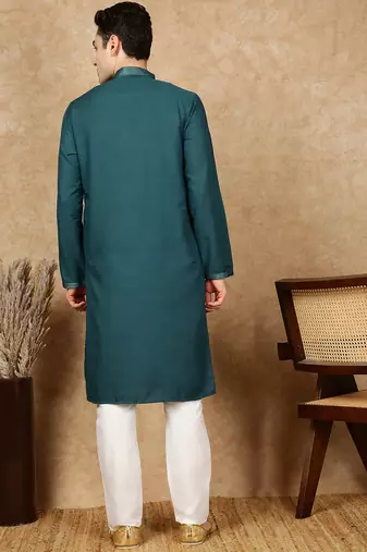 Firozi cotton embroidered kurta pajama for mens