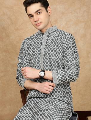 Firozi silk embroidered kurta pajama for mens 3