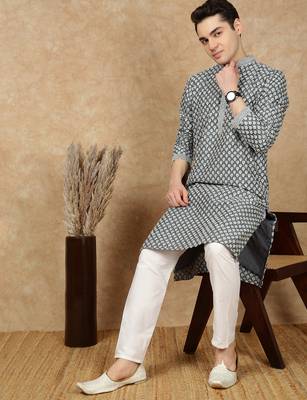 Firozi silk embroidered kurta pajama for mens 5