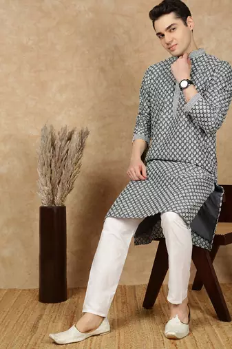 Firozi silk embroidered kurta pajama for mens
