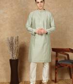 Green polysilk sequins kurta pajama for mens