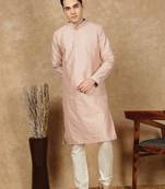Light pink polysilk sequins kurta pajama for mens