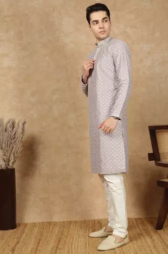 Mauve polysilk sequins kurta pajama for mens