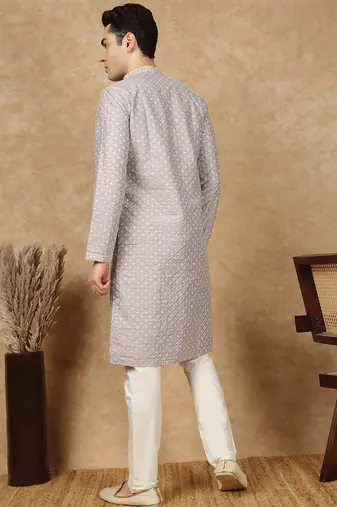 Mauve polysilk sequins kurta pajama for mens