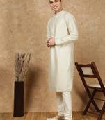 Off white polysilk sequins kurta pajama for mens