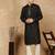 Black silk blend sequins kurta pajama for mens
