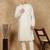 Cream silk blend sequins kurta pajama for mens
