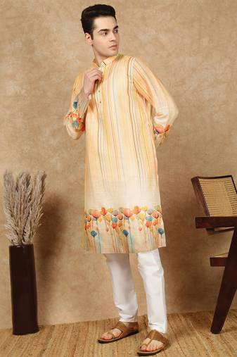 Multi cotton printed kurta pajama for mens