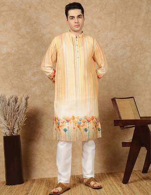 Multi cotton printed kurta pajama for mens 3