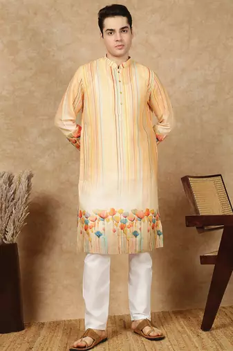 Multi cotton printed kurta pajama for mens
