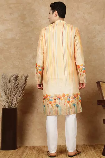 Multi cotton printed kurta pajama for mens