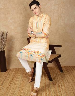 Multi cotton printed kurta pajama for mens 5