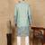 Sea green cotton floral kurta pajama for mens