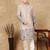 Deep beige cotton floral kurta pajama for mens