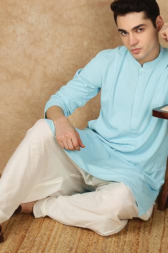 blue rayon floral kurta pajama for mens