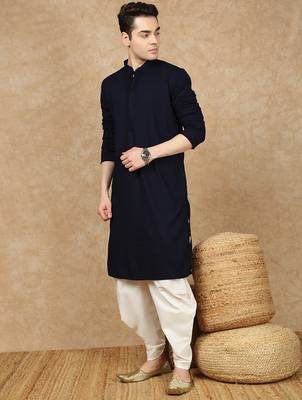 Deep blue rayon floral kurta pajama for mens 3