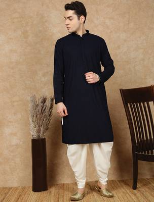 Deep blue rayon floral kurta pajama for mens 1