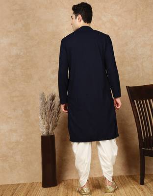 Deep blue rayon floral kurta pajama for mens 4