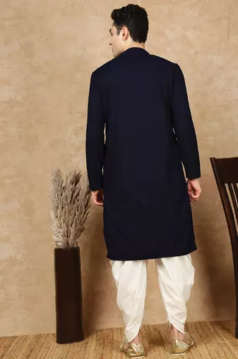 Deep blue rayon floral kurta pajama for mens