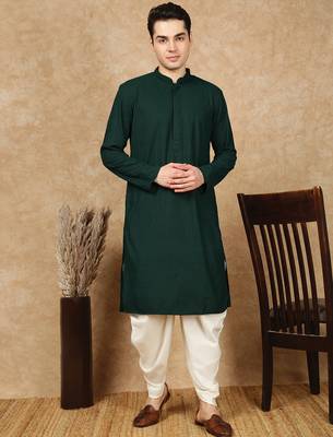 Deep green rayon floral kurta pajama for mens 1