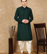Deep green rayon floral kurta pajama for mens