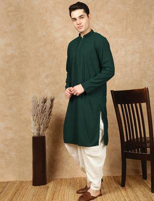 Deep green rayon floral kurta pajama for mens 3