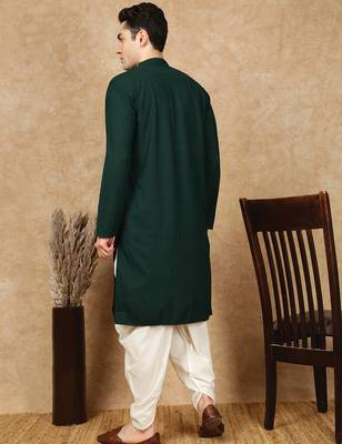 Deep green rayon floral kurta pajama for mens 4